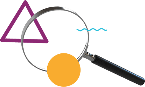 magnifying glass with colorful shapes