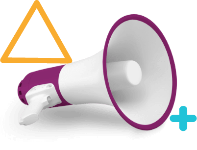 Megaphone with a symbol of a triangle and plus sign for designiq